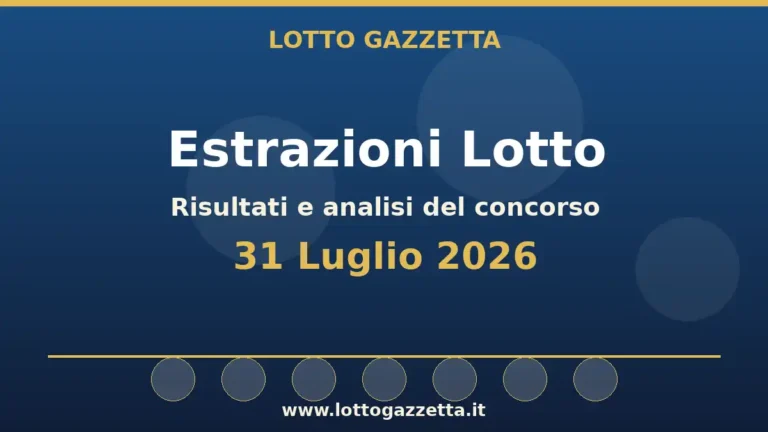 Estrazioni Lotto del 31 Luglio 2026: risultati ruota per ruota 5 Estrazioni Lotto del 31 Luglio 2026: risultati ruota per ruota
