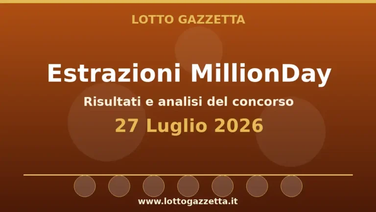 Estrazioni MillionDay del 27 Luglio 2026: risultati delle 13:00 e 20:30