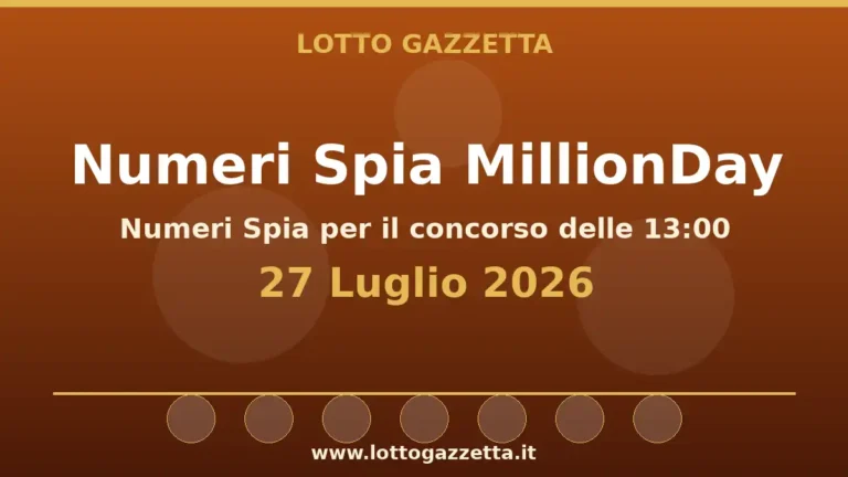 Numeri Spia MillionDay: il 12 ricorre in 4 cinquine per il 27 Luglio 2026 alle 13:00