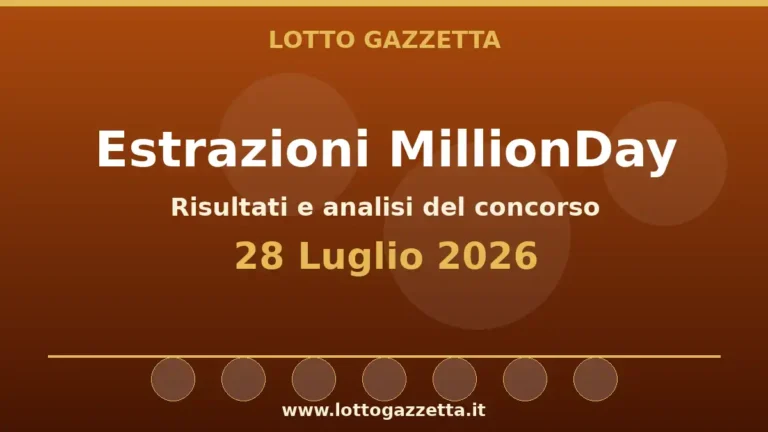Estrazioni MillionDay del 28 Luglio 2026: risultati delle 13:00 e 20:30