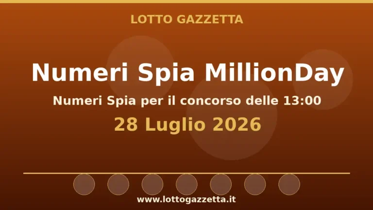 Numeri Spia MillionDay: il 9 ricorre in 3 cinquine per il 28 Luglio 2026 alle 13:00