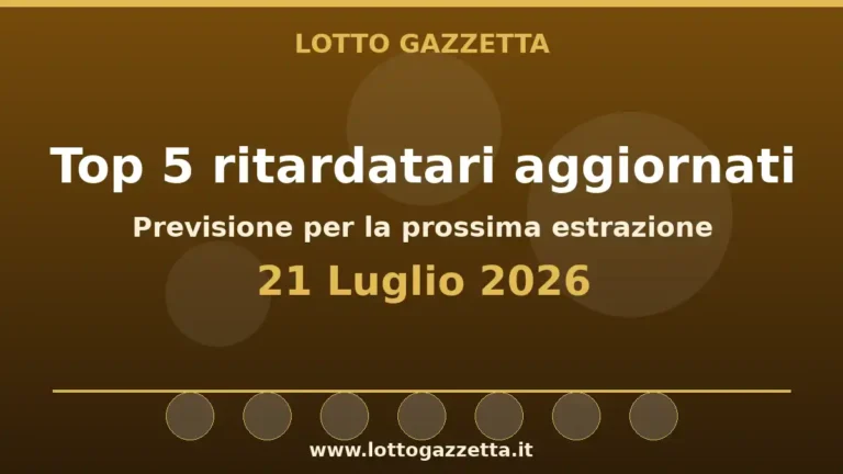 Top 5 ritardatari Lotto dopo l’estrazione del 21 Luglio 2026 8 Top 5 ritardatari Lotto dopo l’estrazione del 21 Luglio 2026