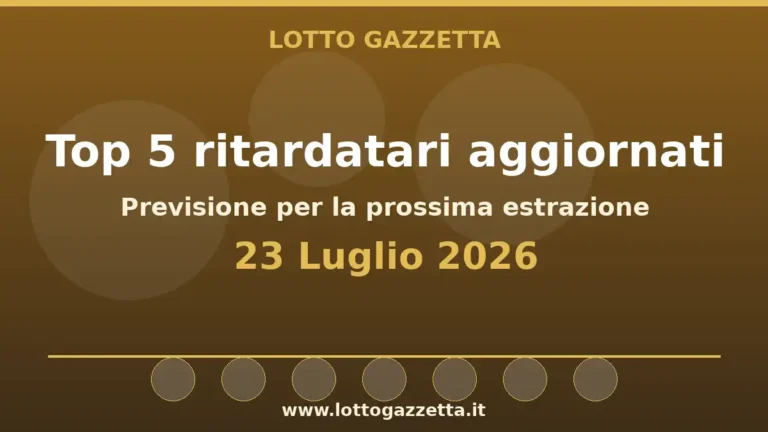 Top 5 ritardatari Lotto dopo l’estrazione del 23 Luglio 2026 4 Top 5 ritardatari Lotto dopo l’estrazione del 23 Luglio 2026