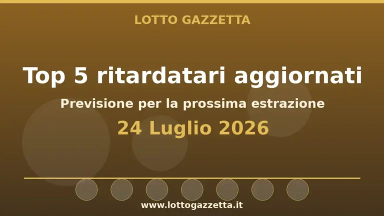 Top 5 ritardatari Lotto dopo l’estrazione del 24 Luglio 2026 29 Top 5 ritardatari Lotto dopo l’estrazione del 24 Luglio 2026