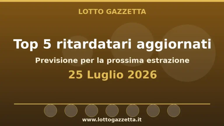 Top 5 ritardatari Lotto dopo l’estrazione del 25 Luglio 2026