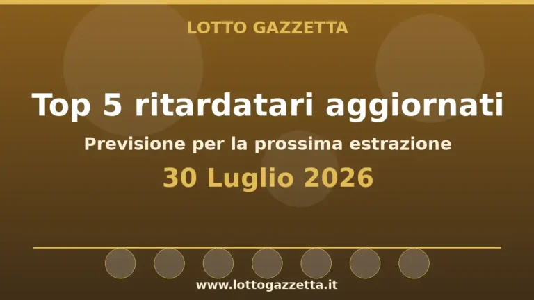 Top 5 ritardatari Lotto dopo l’estrazione del 30 Luglio 2026