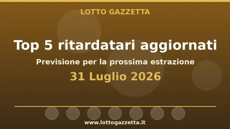 Top 5 ritardatari Lotto dopo l’estrazione del 31 Luglio 2026