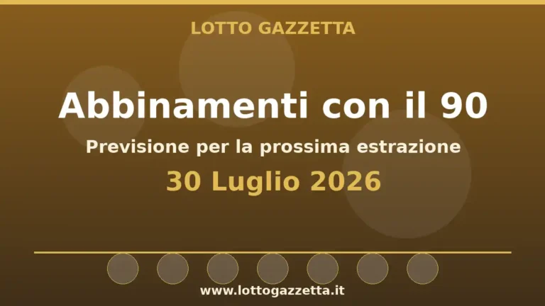 Abbinamenti con il 90 per l’estrazione del 30 Luglio 2026 12 Abbinamenti con il 90 del 30 Luglio 2026