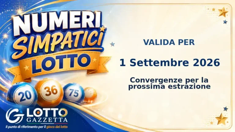 Numeri Simpatici Lotto: il 26 in evidenza per il 1 Settembre 2026