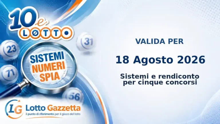 Sistemi Numeri Spia 10eLotto: il 70 guida le convergenze per il 18 Agosto 2026 2 Sistemi Numeri Spia 10eLotto: il 70 guida le convergenze per il 18 Agosto 2026