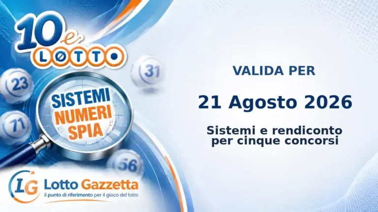 Sistemi Numeri Spia 10eLotto: il 70 guida le convergenze per il 21 Agosto 2026
