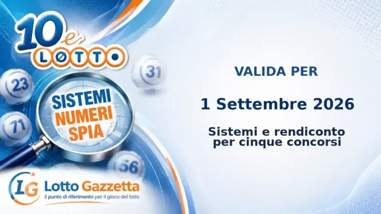 Sistemi Numeri Spia 10eLotto: il 81 guida le convergenze per il 1 Settembre 2026