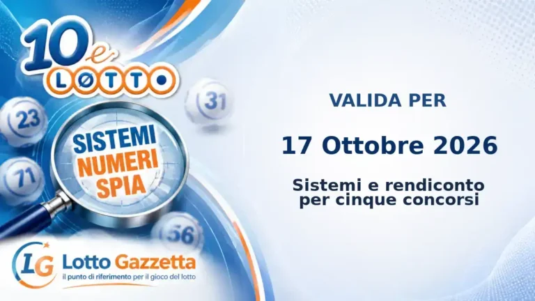 Sistemi Numeri Spia 10eLotto: il 81 guida le convergenze per il 17 Ottobre 2026