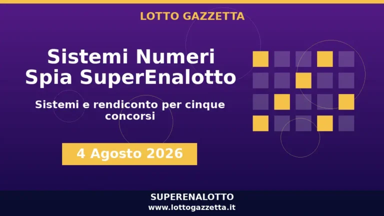 Sistemi Numeri Spia SuperEnalotto: il 56 guida le convergenze per il 4 Agosto 2026 3 Sistemi Numeri Spia SuperEnalotto: il 56 guida le convergenze per il 4 Agosto 2026