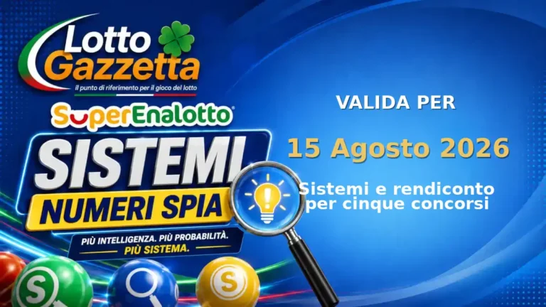 Sistemi Numeri Spia SuperEnalotto: il 86 guida le convergenze per il 15 Agosto 2026