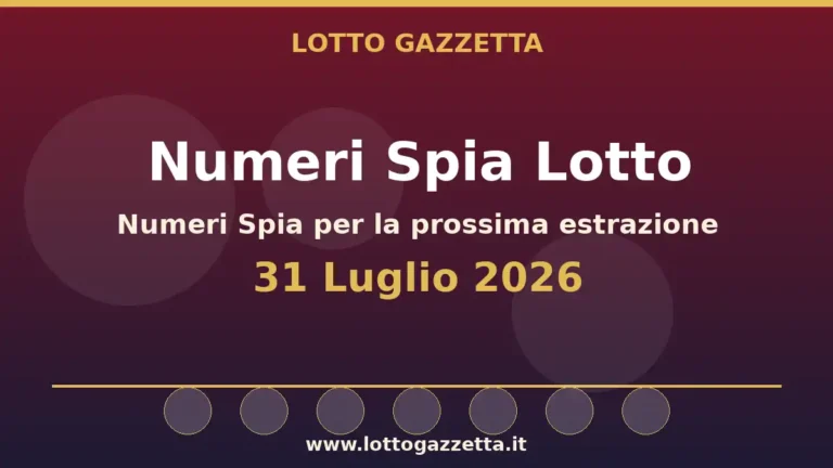 Numeri Spia Lotto del 31 Luglio 2026