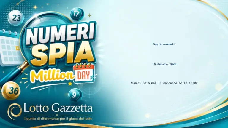Numeri Spia MillionDay: il 6 ricorre in 3 cinquine per il 10 Agosto 2026 alle 13:00