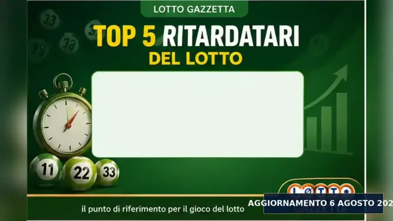 Top 5 ritardatari Lotto dopo l’estrazione del 6 Agosto 2026 3 Top 5 ritardatari Lotto dopo l’estrazione del 6 Agosto 2026