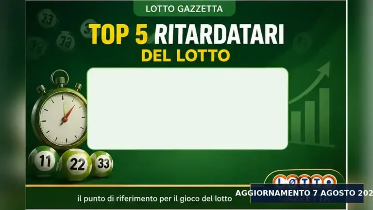 Top 5 ritardatari Lotto dopo l’estrazione del 7 Agosto 2026 2 Top 5 ritardatari Lotto dopo l’estrazione del 7 Agosto 2026