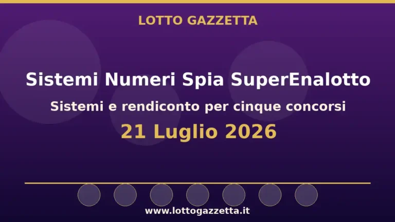 Sistemi Numeri Spia SuperEnalotto: il 55 guida le convergenze per il 21 Luglio 2026 3 Sistemi Numeri Spia SuperEnalotto: il 55 guida le convergenze per il 21 Luglio 2026
