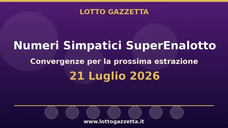 Numeri Simpatici SuperEnalotto: il 31 in evidenza per il 21 Luglio 2026 4 Numeri Simpatici SuperEnalotto: il 31 in evidenza per il 21 Luglio 2026