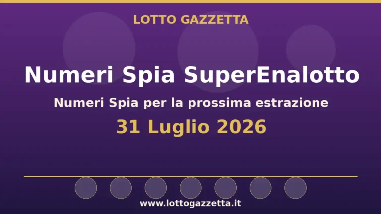 Numeri Spia SuperEnalotto: il 1 ricorre in 3 cinquine per il 31 Luglio 2026 2 Numeri Spia SuperEnalotto: il 1 ricorre in 3 cinquine per il 31 Luglio 2026