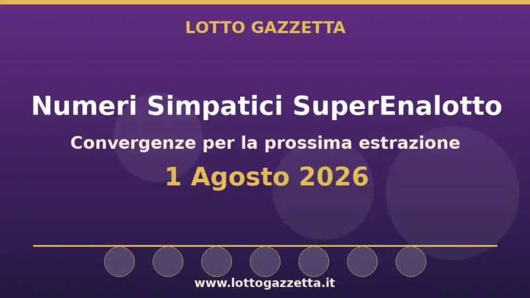 Numeri Simpatici SuperEnalotto: il 66 in evidenza per il 1 Agosto 2026 8 Numeri Simpatici SuperEnalotto del 1 Agosto 2026